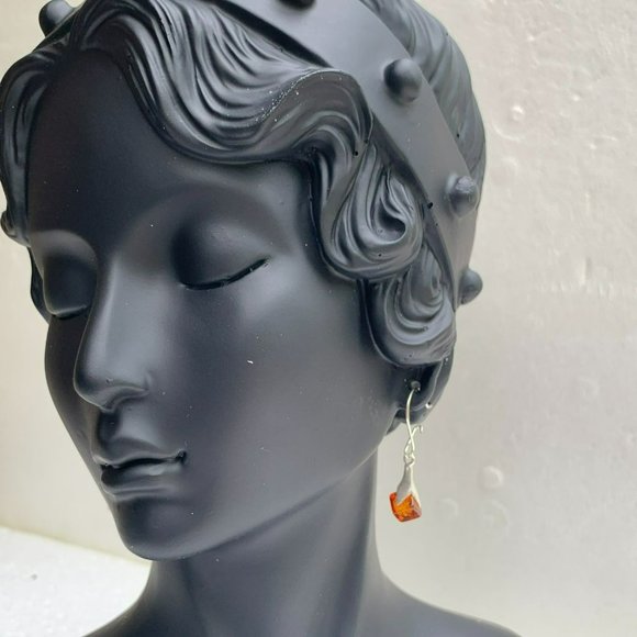 Sterling Silver 925 Women's Amber Drop Dangle Cube Shape Earrings - Picture 5 of 13